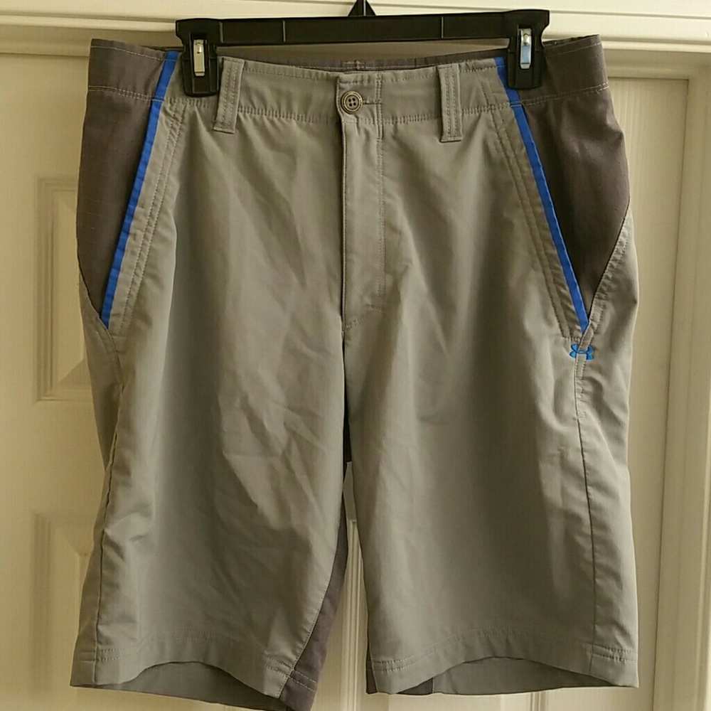 UNDER ARMOUR, SHORTS, WAIST 34, GREY